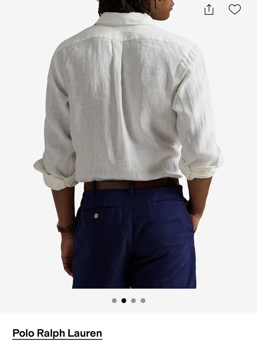 Polo by Ralph Lauren White Linen Button-Down Shirt with Navy Pony - Picture 3 of 3